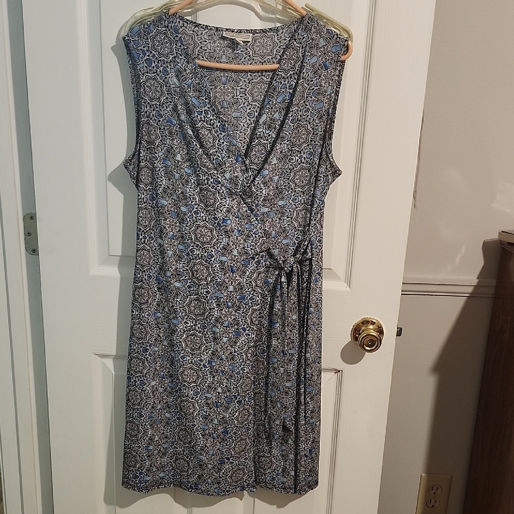 Dana Buchman Blue and Black Patterned Midi Dress, Size L